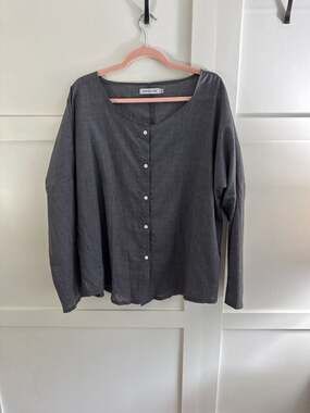 MISSLOOK Women's XXL Oversized Charcoal Grey Linen Blend Button-Down Long Sleeve